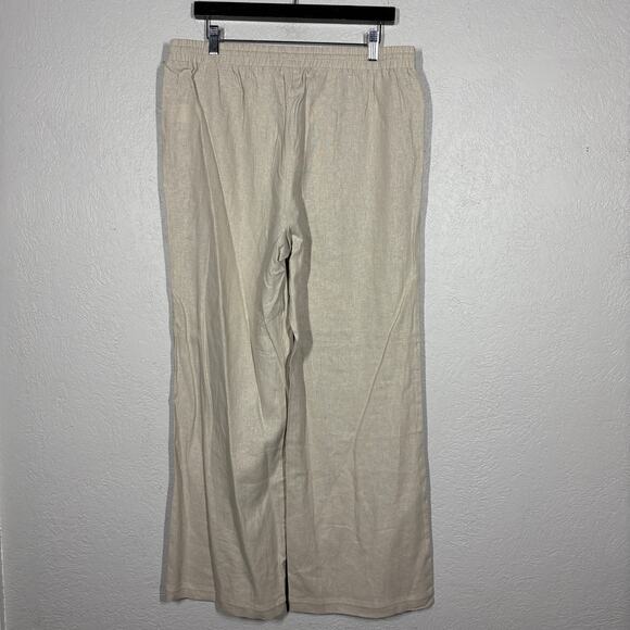 Ellen Tracy Linen Blend Elastic Waist Pant Casual Straight Leg Taupe Tan - L - Picture 4 of 5